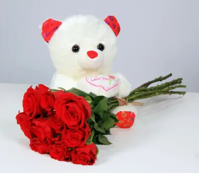 Buket Mawar & Boneka Teddy