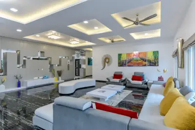 Plafon Gypsum Bertingkat Ruang Keluarga