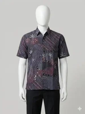 Kemeja Batik Ungu Lengan Pendek