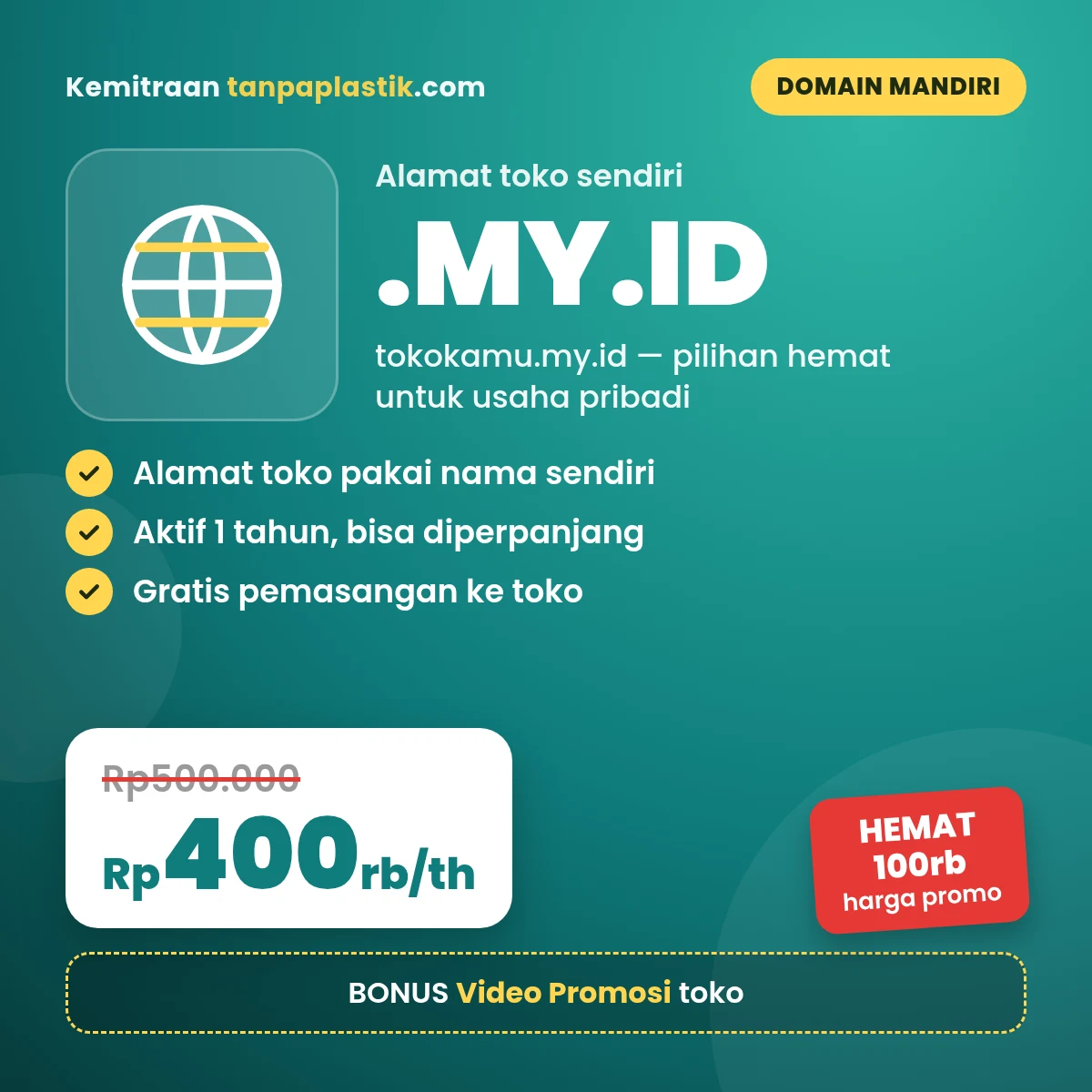 Domain .my.id - Alamat Toko Sendiri (1 Tahun)