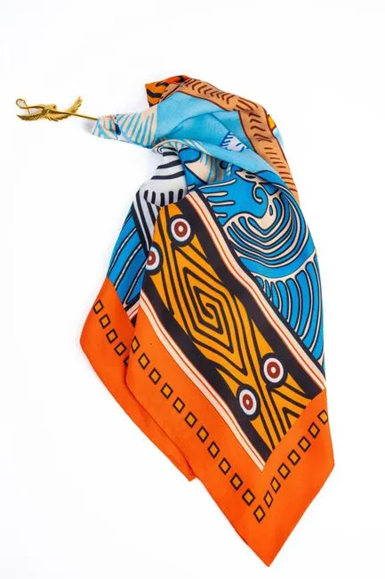 Kerudung Voal Motif Etnik Oranye
