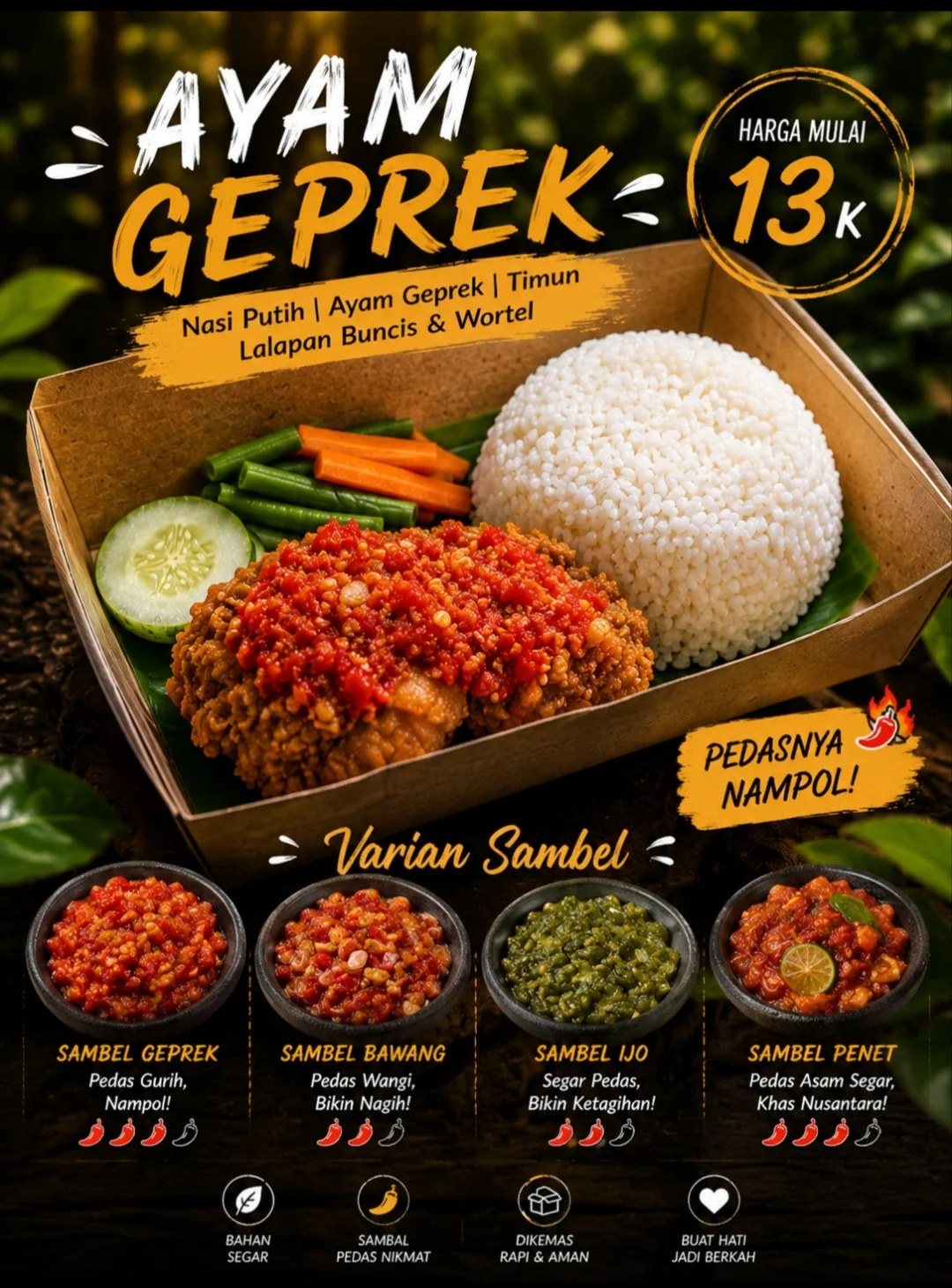 Ayam geprek hemat + nasi