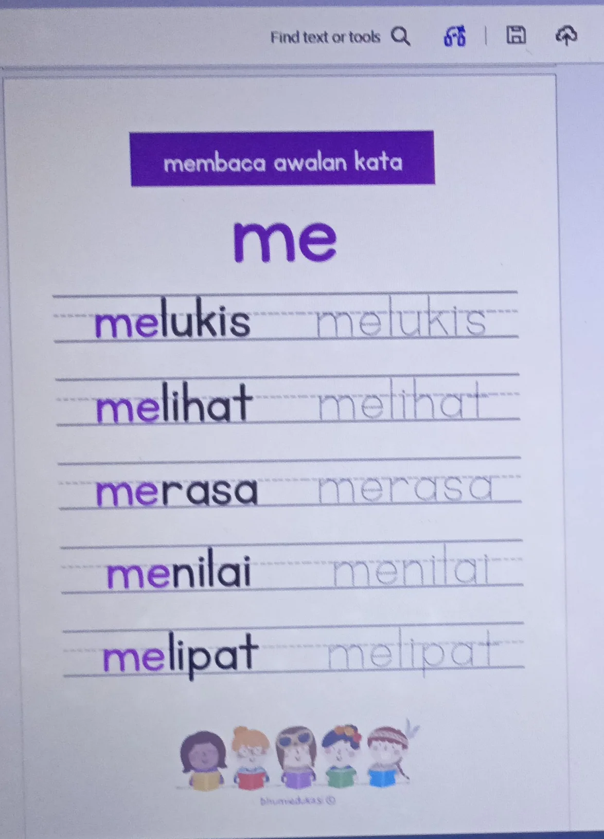 Worksheet anak Baca Tulis