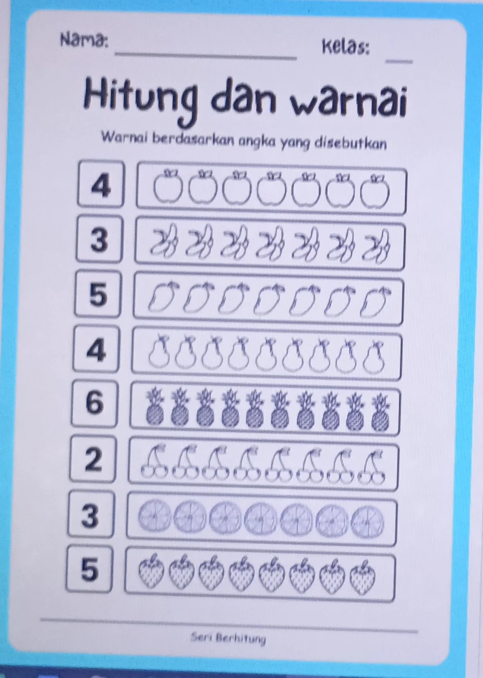Worksheet anak Berhitung & Warnai