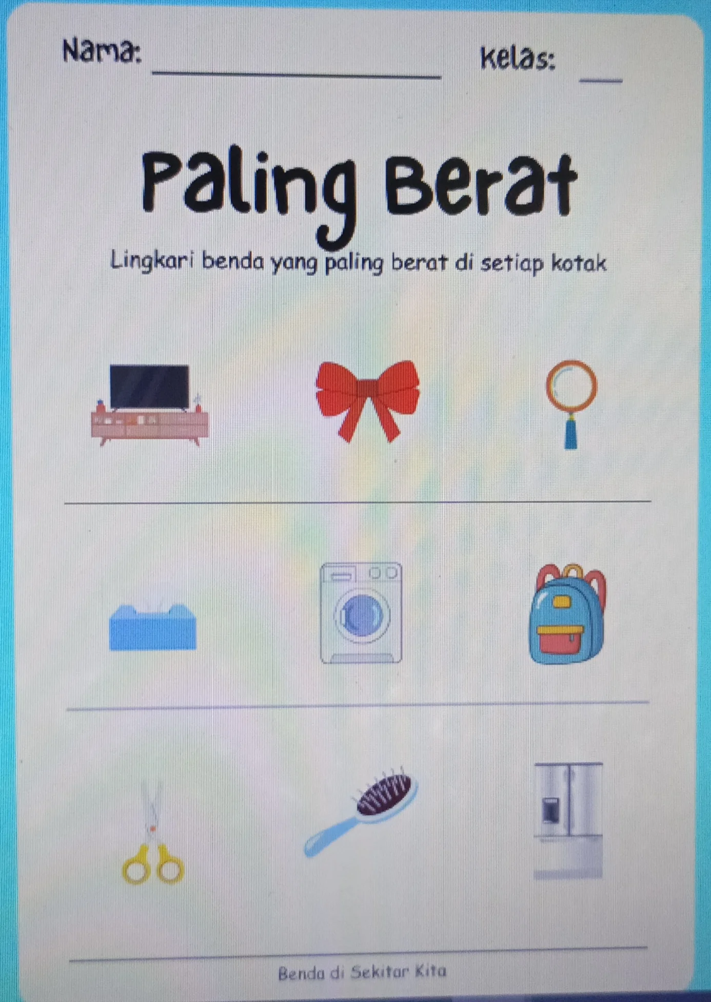 Worksheet anak Benda di sekitar kita