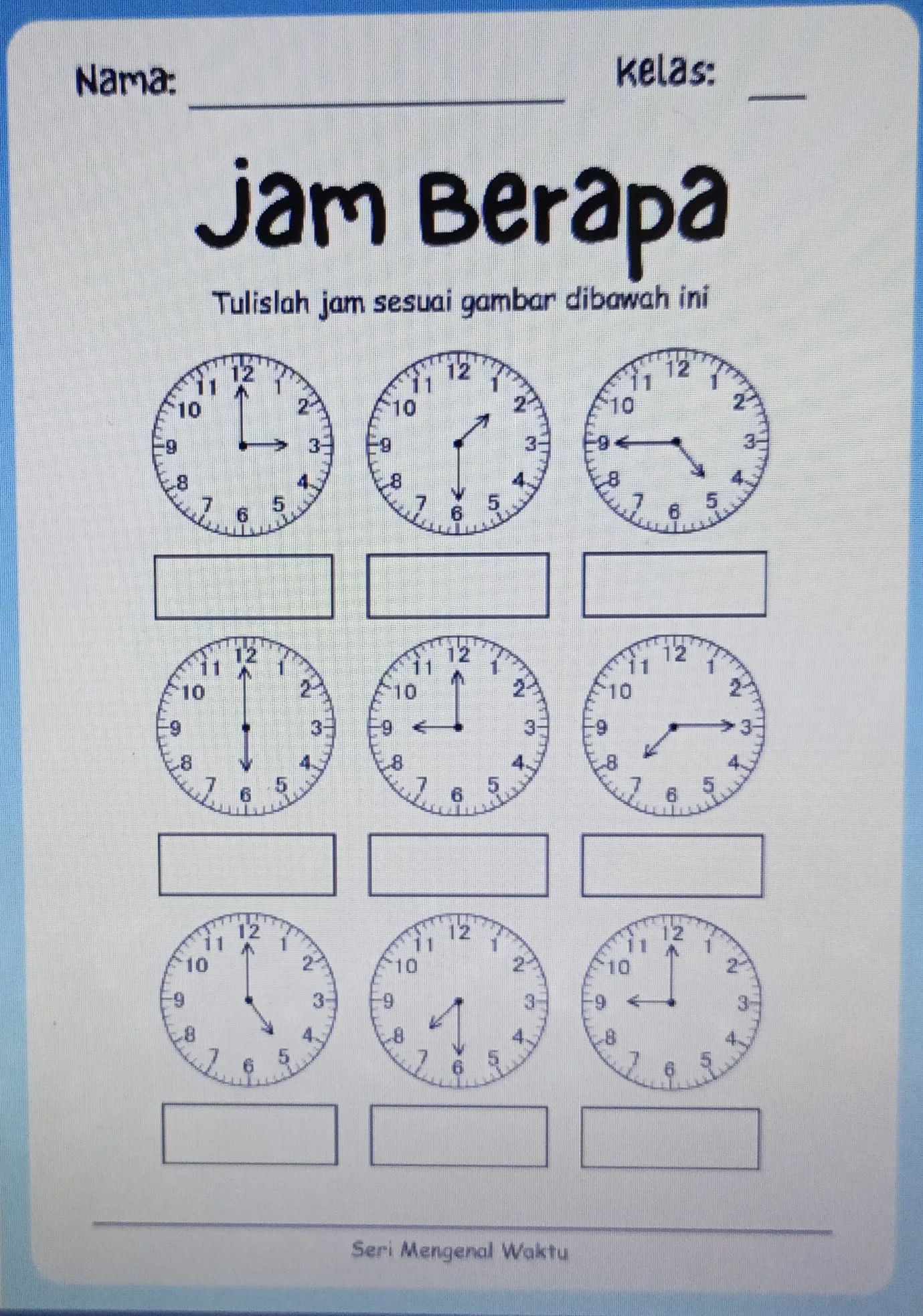 Worksheet Anak " Mengenal Waktu "