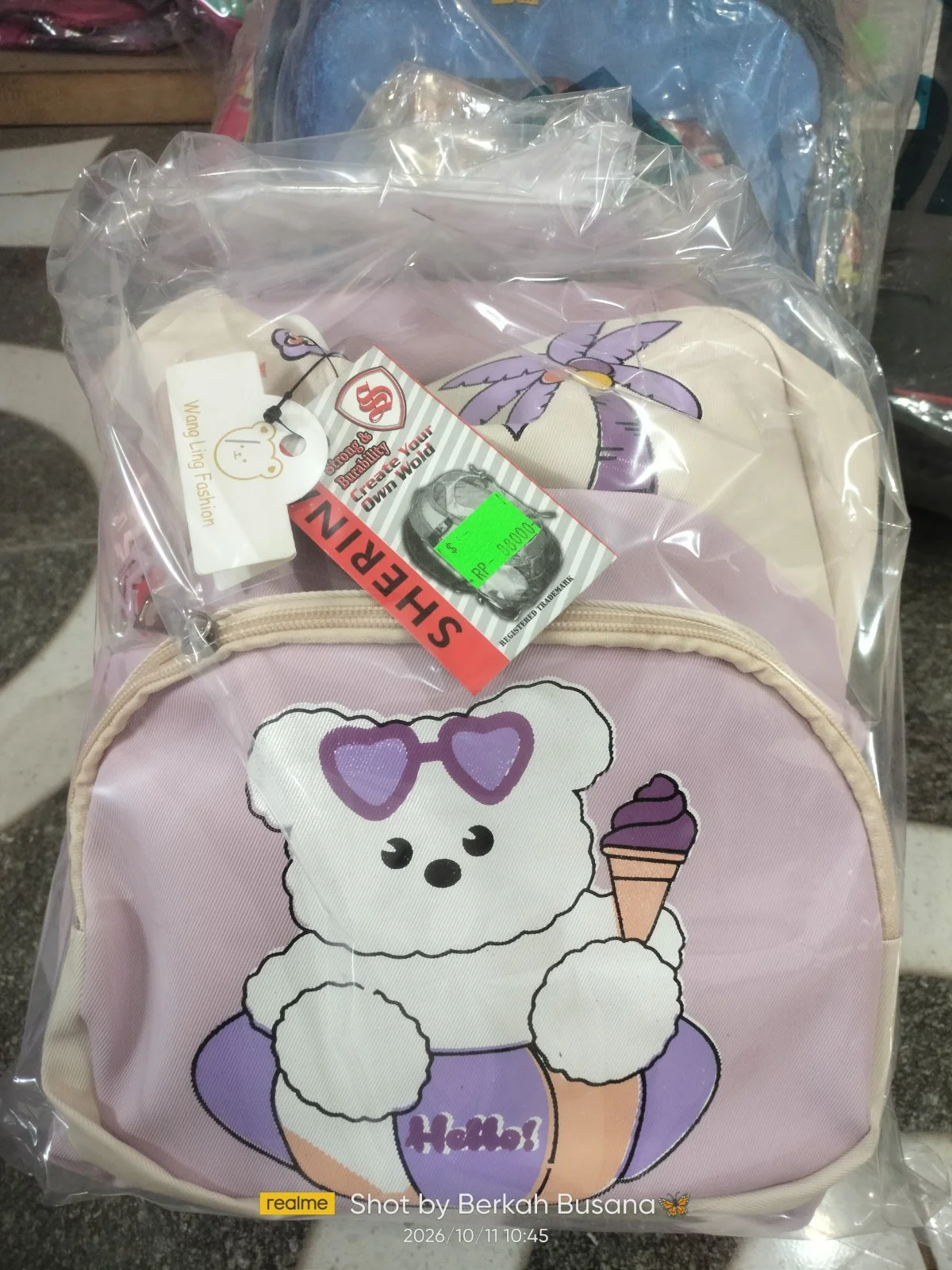 Tas anak cewek ungu cream