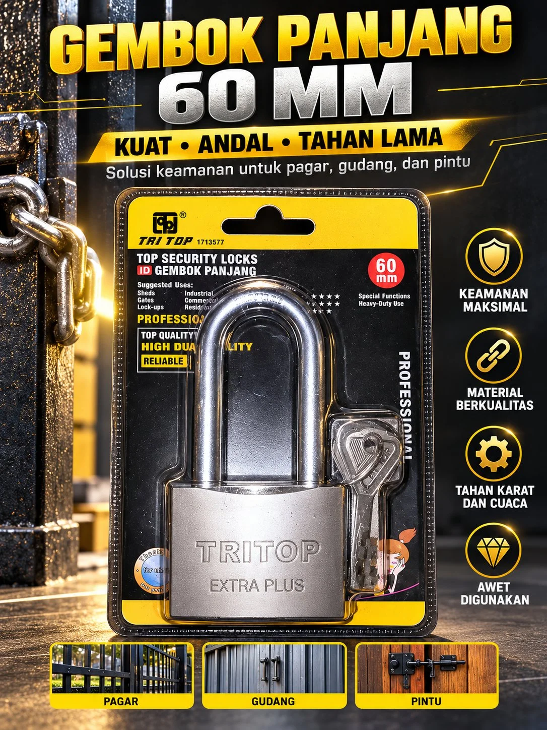 Gembok tritop 60mm