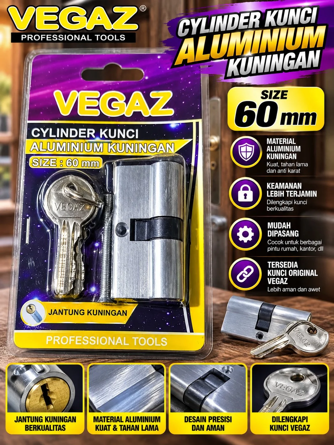 Cylinder kunci 60mm Vegaz
