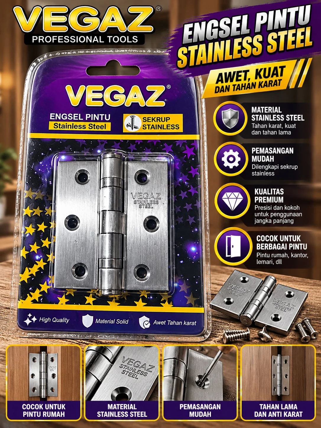 Engsel Vegaz panjang 7.5cm
