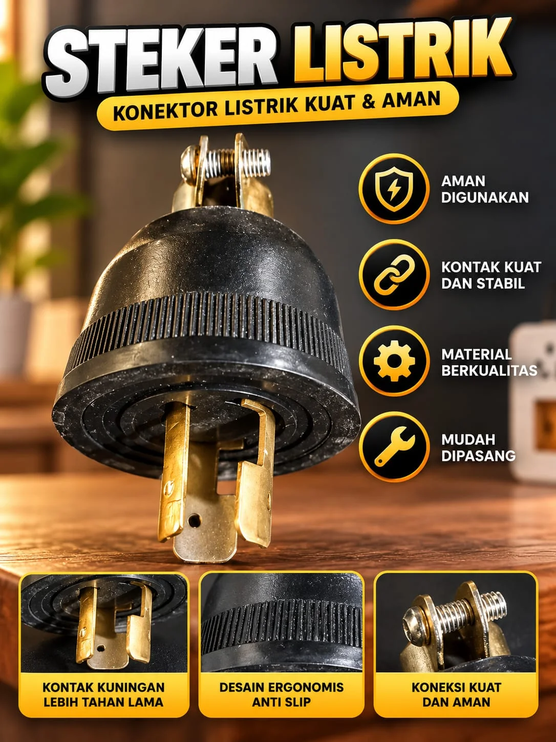 Steker/colokan genset hitam kaki3