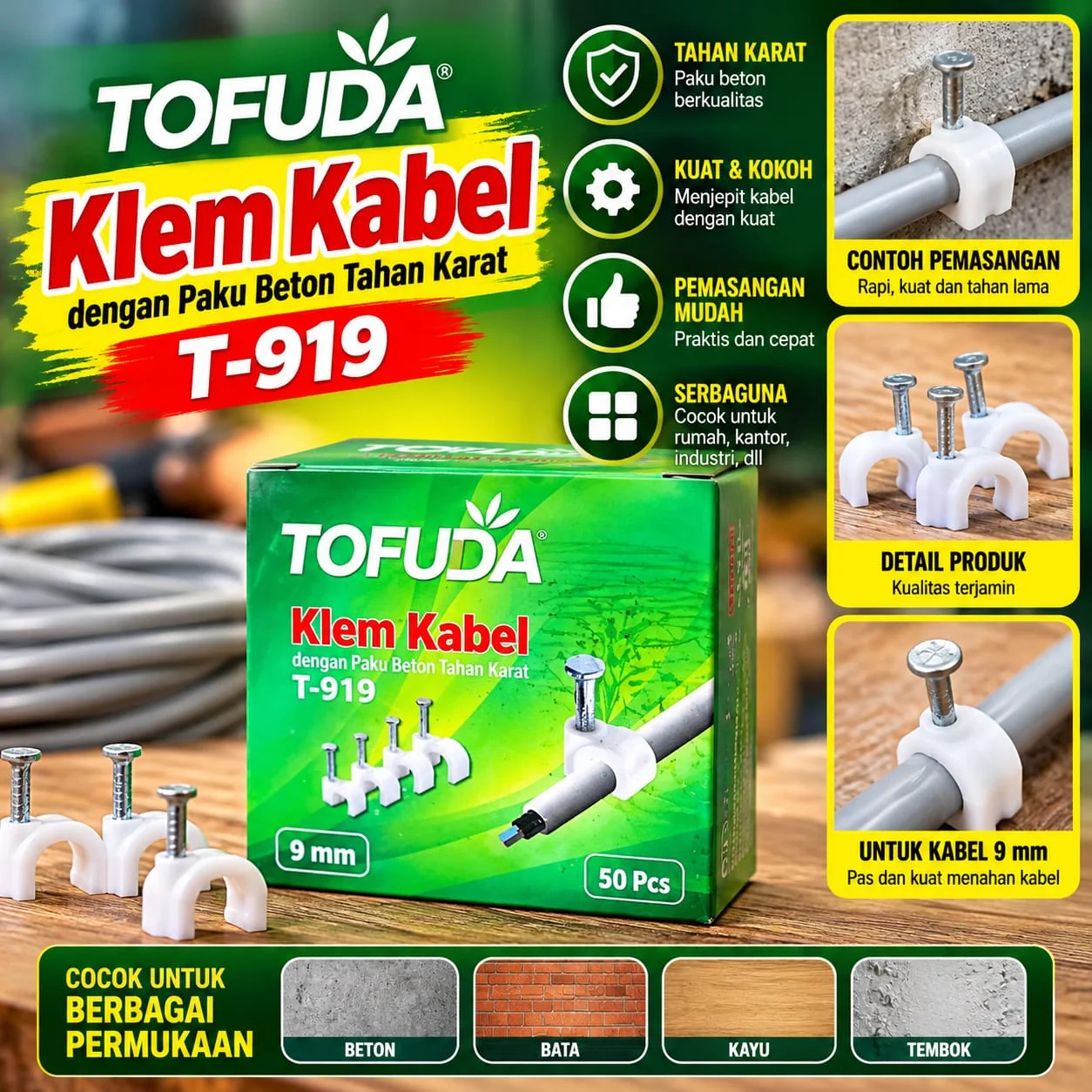 Klem kabel Tofuda 9mm