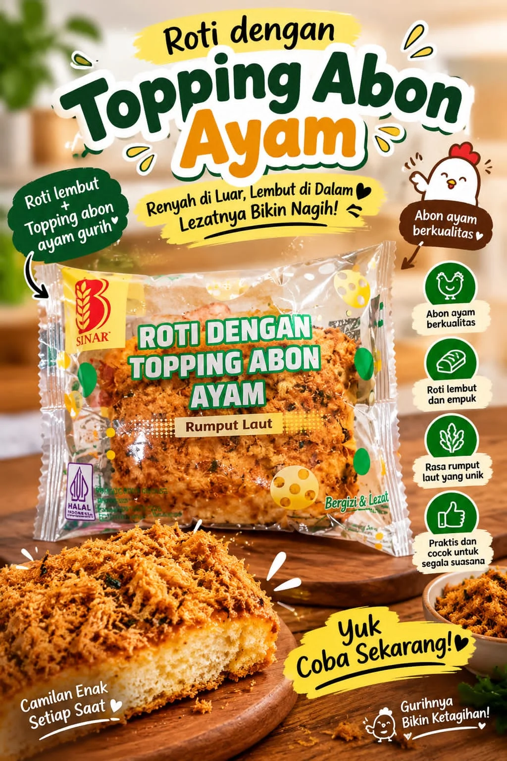 Roti BYWAY toping abon ayam rumput laut