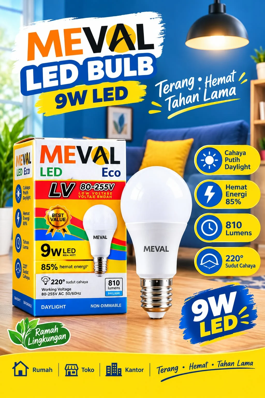 LAMPU NEON LED MEVAL 9 WATT