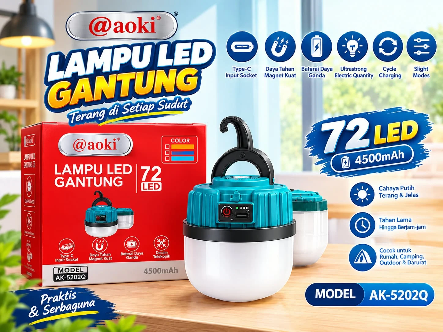 LAMPU EMERGENCY AOKI 72SMD