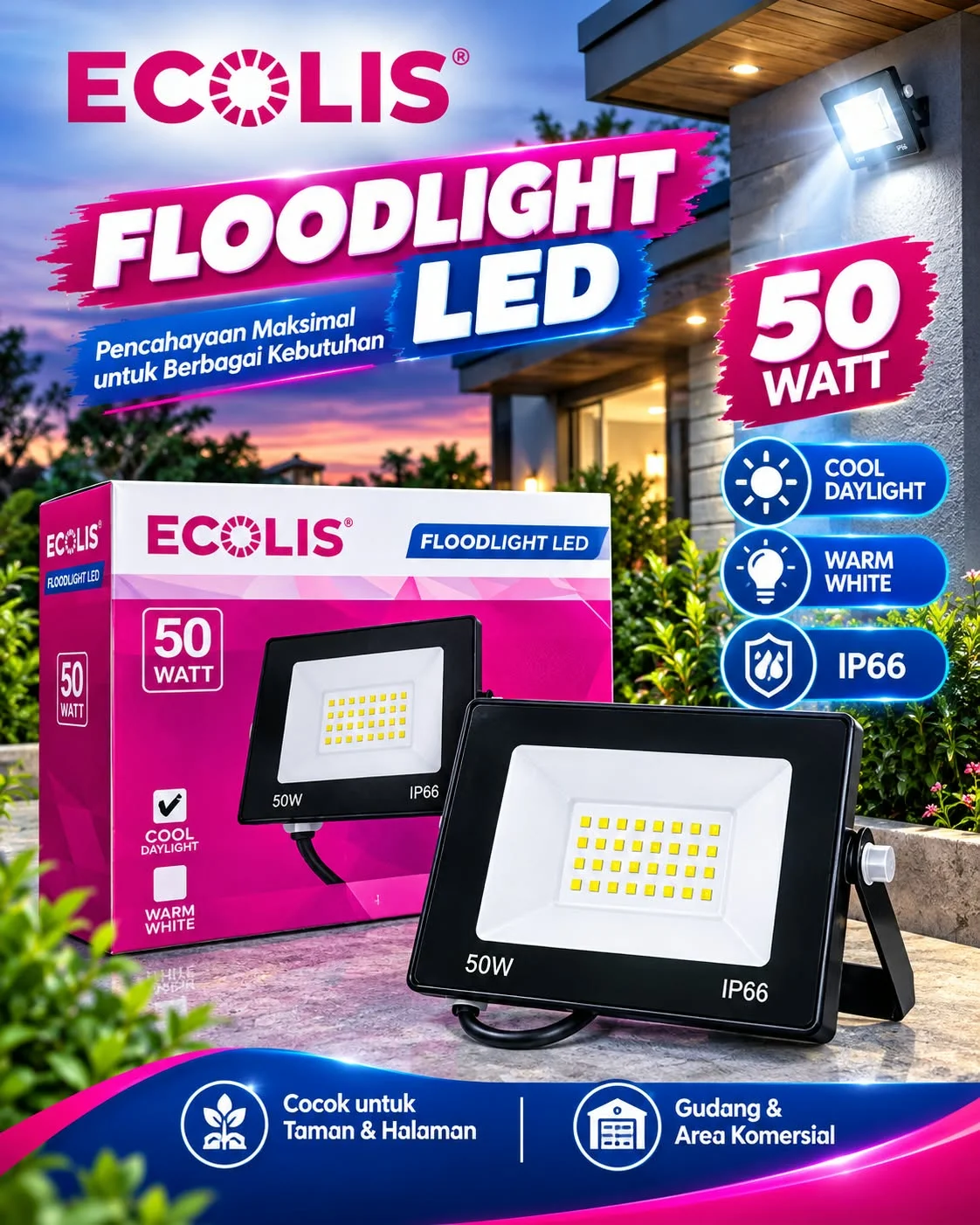 LAMPU TEMBAK ECOLIS 50 WATT
