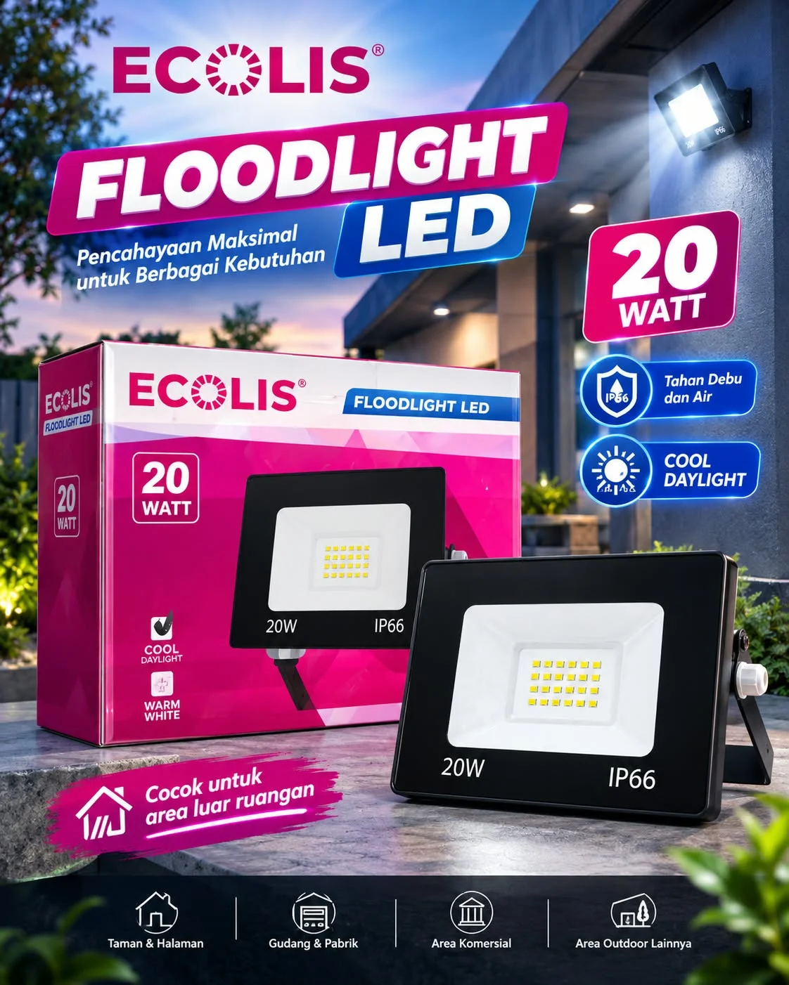 LAMPU TEMBAK ECOLIS 20 WATT